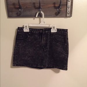 Acid washed black denim skirt